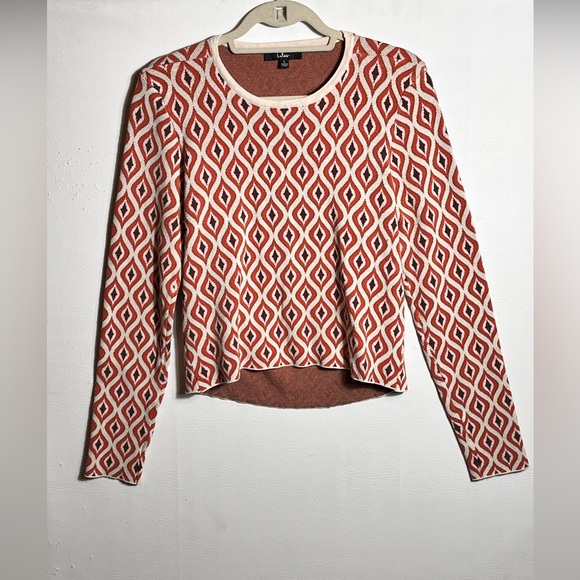 Lulu's Promising Style Taupe Multi Geo Print Cutout Sweater Top Large - Picture 4 of 14